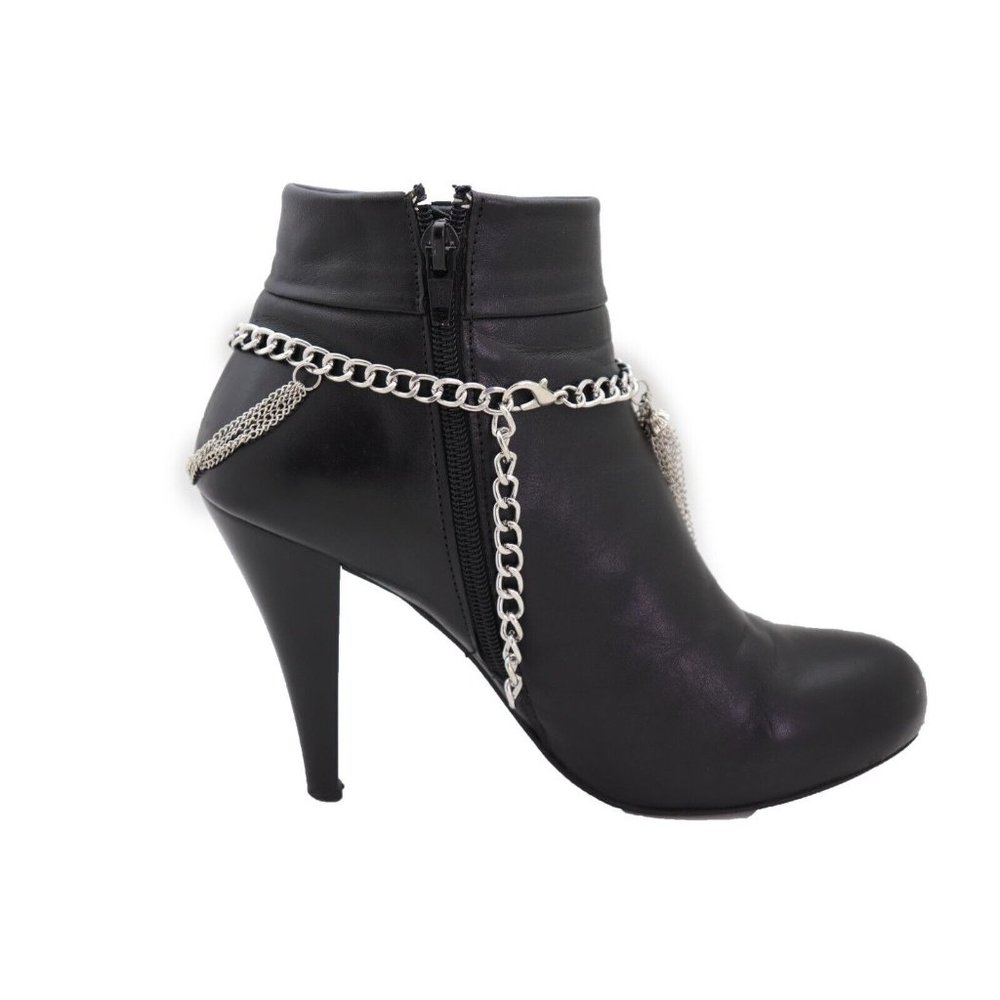Women Silver Metal Chain Boot Bracelet Miami Beach Shoe Tassel Fringe Charms - Picture 11 of 12